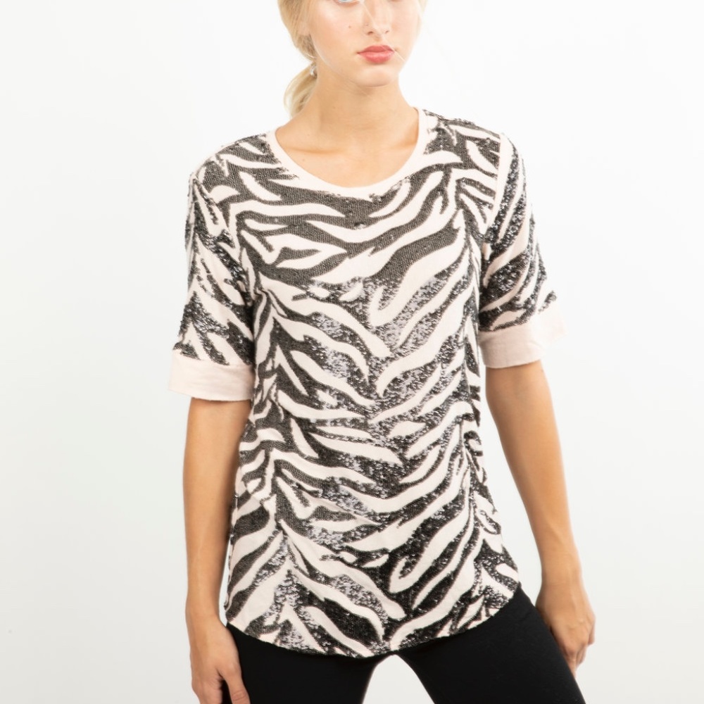 Rebecca Taylor Zebra Print Short Sleeve Top Size M